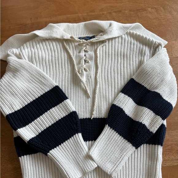 Ralph Lauren Polo White and Blue Crewneck Sweater 100% cotton - Picture 2 of 13
